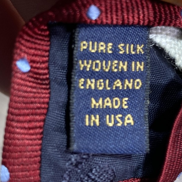 Brooks Brothers Necktie Makers Men Burgundy Blue Polka Dot Pure Silk Classic USA - Picture 5 of 7